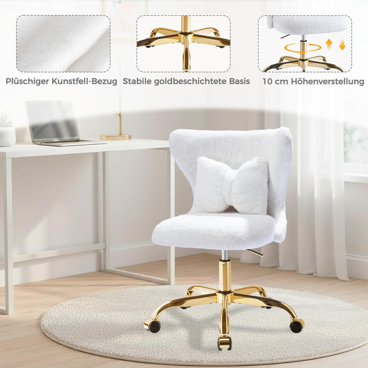 Schminktisch Stuhl mit Rollen Gold, Schreibtischsessel Mädchen, Drehstuhl Home Office mit Kissen, Hö