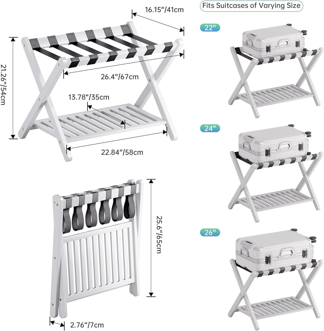 SMIBUY Gepäckträger, Faltbarer Gepäckständer aus Bambus mit Staufächern für Gästezimmer, Schlafzimme