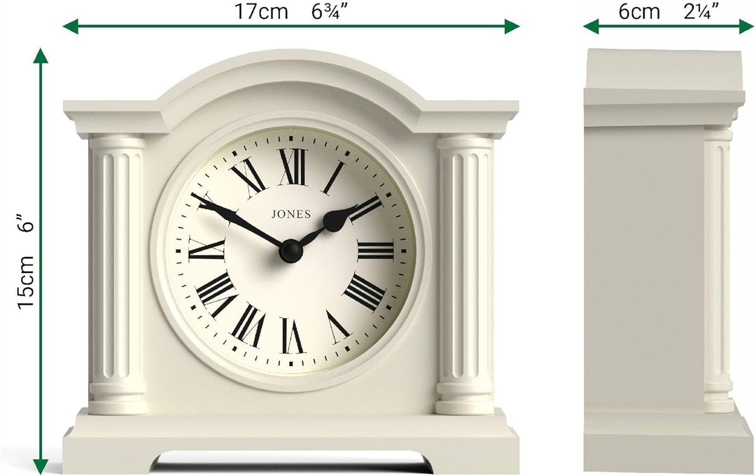 JONES CLOCKS® Kensington Kaminuhr | Klassische Uhr mit gewölbtem Oberteil | Cremefarben | Stilvoll &