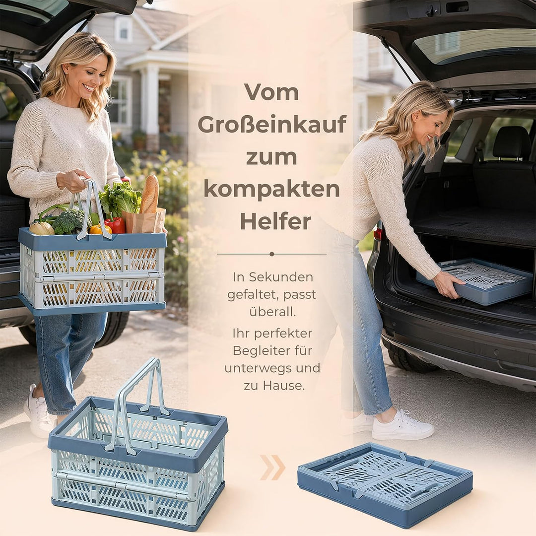 2 Stück kleine Klappboxen Klappkisten,faltbarer Klappkorb mit Henkel | kleiner, für Einkaufen Auto K
