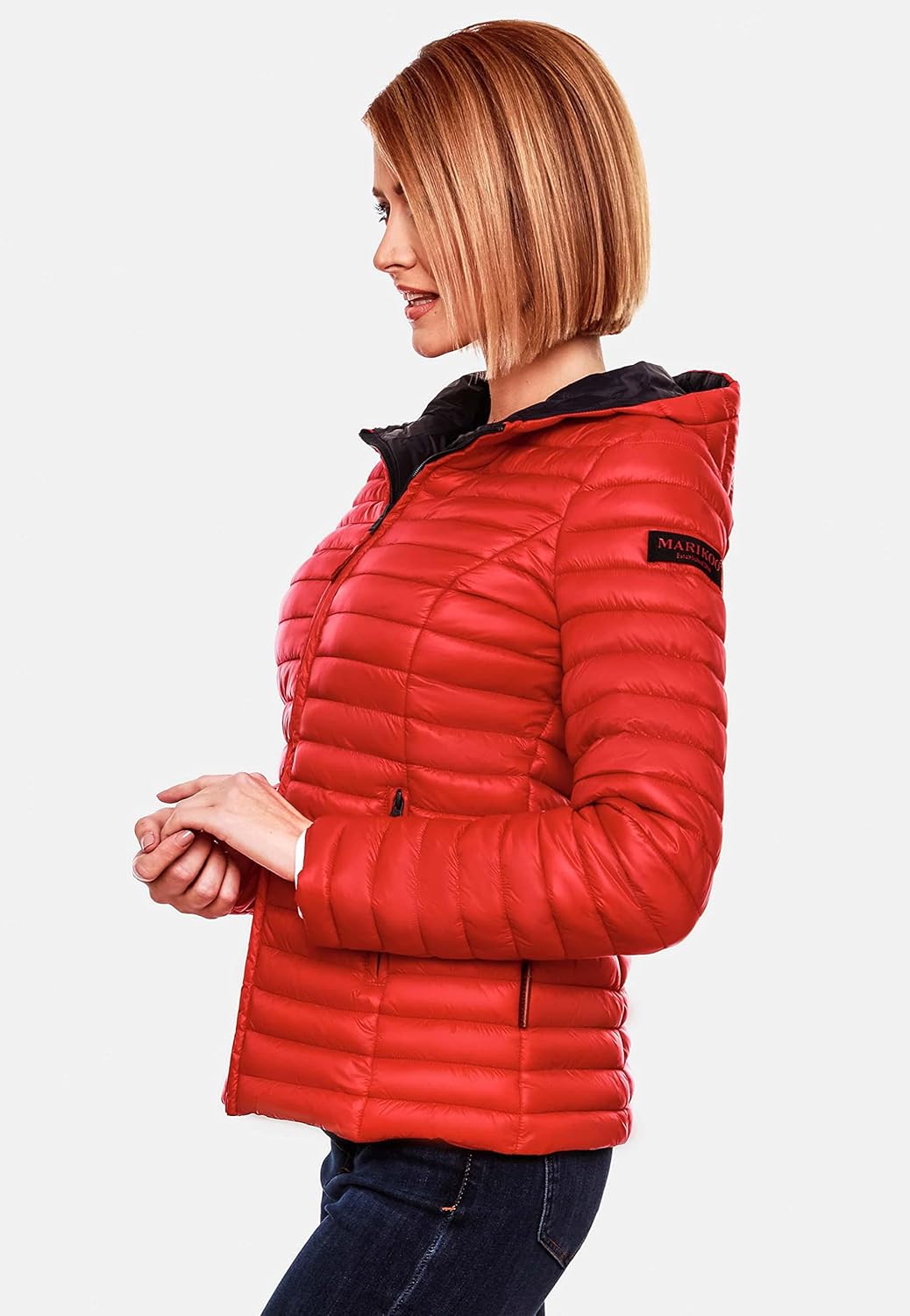 MARIKOO Damen leichte Übergangsjacke Steppjacke mit Kapuze Asraa XS-3XL XS Rot, XS Rot