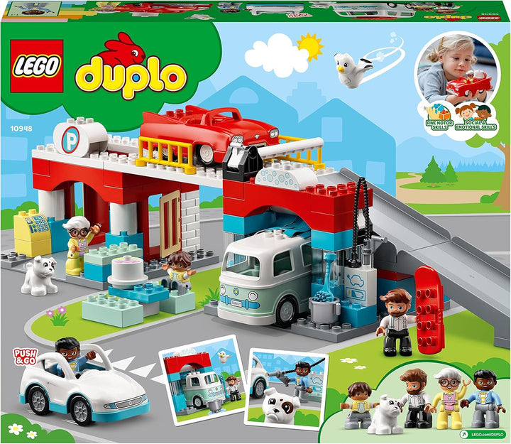 LEGO 10948 DUPLO Parkhaus mit Autowaschanlage, Spielzeugautos, Parkhaus Spielzeug für Kleinkinder, M
