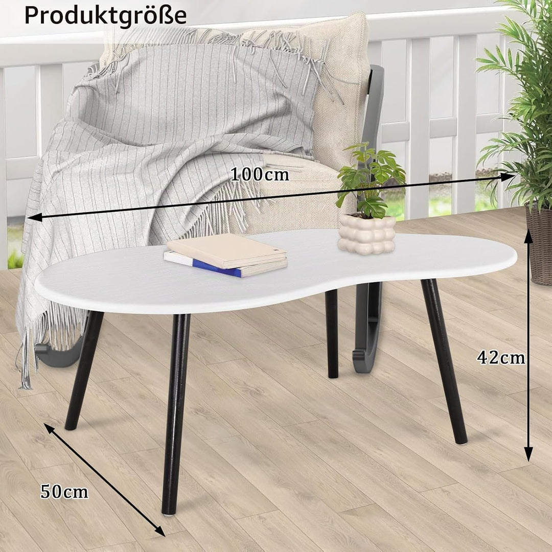 Moderner Couchtisch, Wolkenweiss, unregelmässiger Mitteltisch für Wohnzimmer, einzigartige Holzmaser