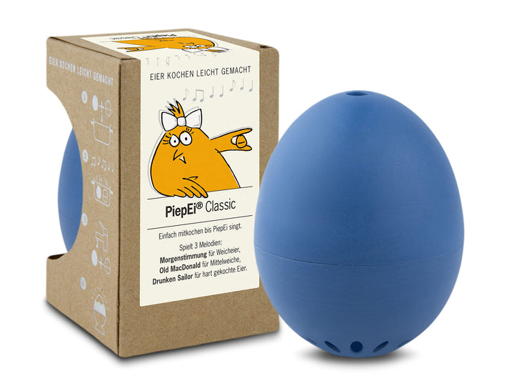 PiepEi Classic Blau - Singende Eieruhr zum Mitkochen - Eierkocher für 3 Härtegrade - Piep Ei mit 3 M