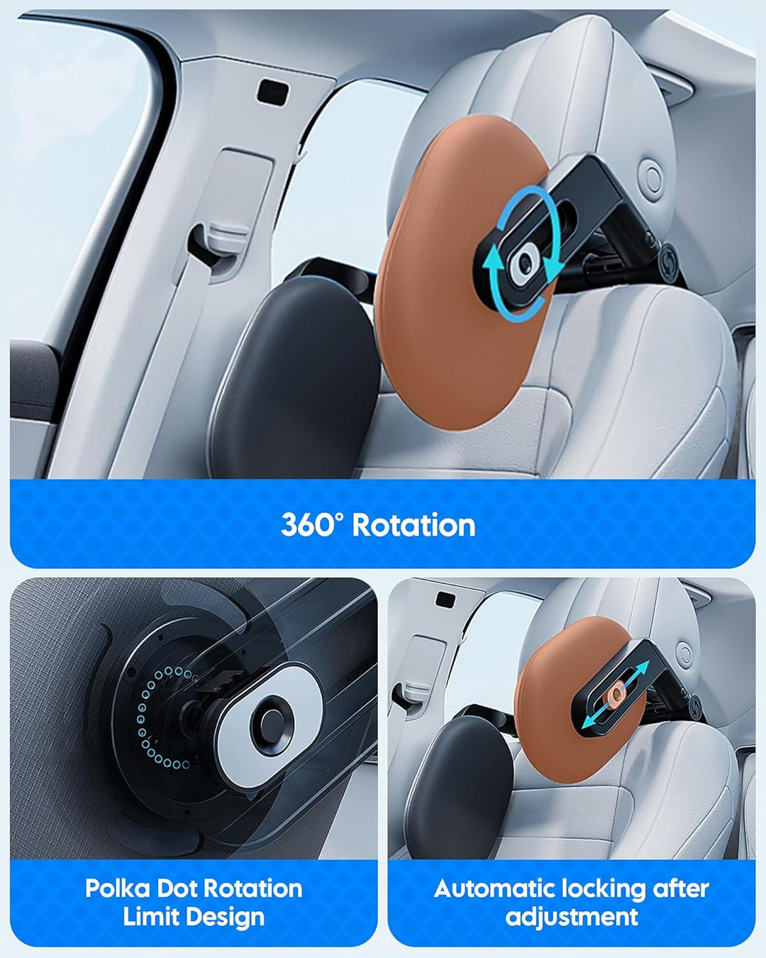 Kopfstütze Auto Kinder, 2026 Upgrade Auto Nackenstütze 360° Drehbare Reise Autokissen, 3 Punkt Verbi