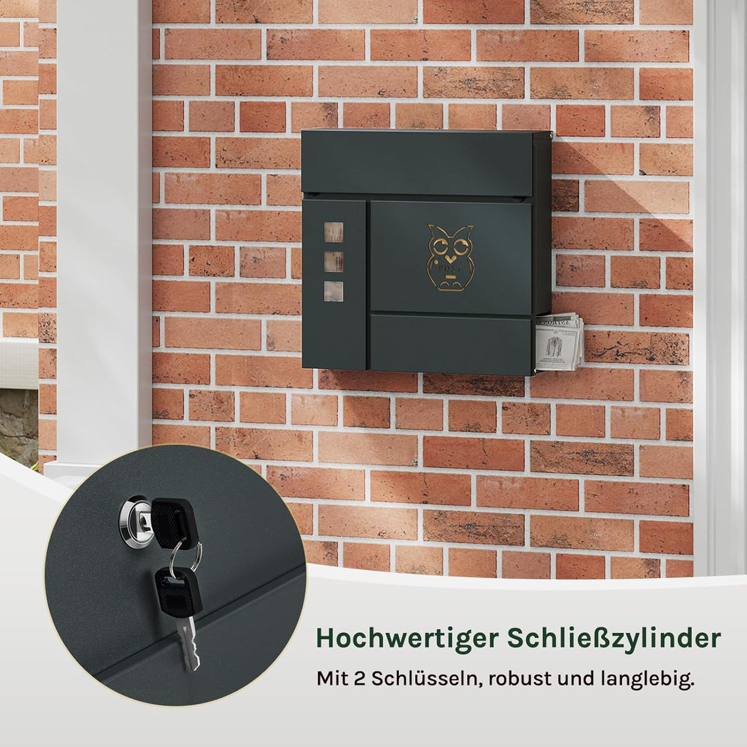 WOLTU Briefkasten Postkasten mit Zeitungsfach Sichtfenstern Klappdeckel, Wandbriefkasten abschliessb