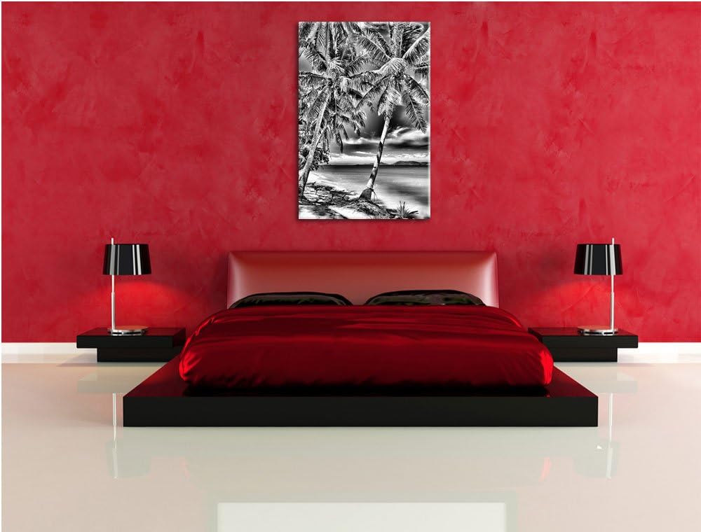 Pixxprint Palmen Traumstrand / 100x70cm Leinwandbild bespannt auf Holzrahmen/Wandbild Kunstdruck Dek