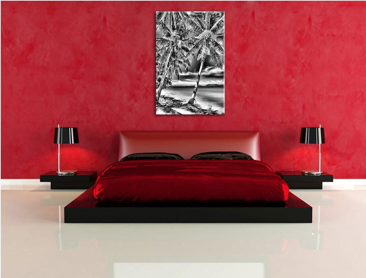 Pixxprint Palmen Traumstrand / 100x70cm Leinwandbild bespannt auf Holzrahmen/Wandbild Kunstdruck Dek