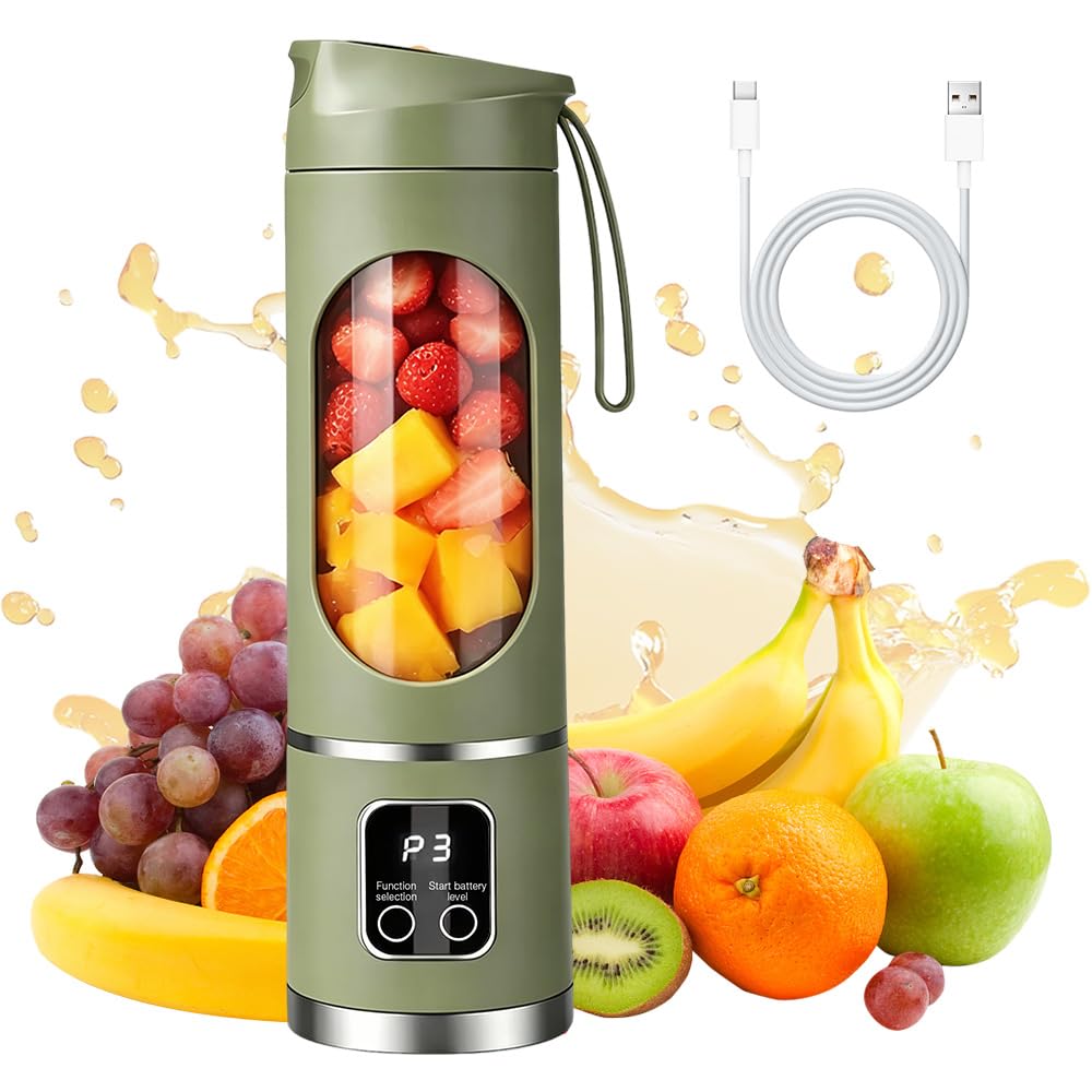 Tragbarer Mixer, 450ml Mixer Smoothie Maker to Go, Portable Blender mit 12-Blatt, Mini Standmixer mi