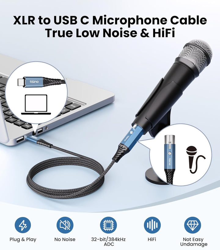 Tisino XLR auf USB C Mikrofonkabel, Upgraded Hi-Fi Audio Recording Kabel USB C Mikrofonkabel für dyn