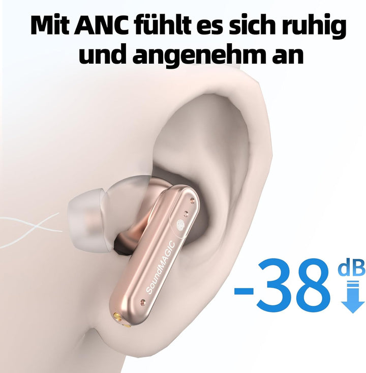 SoundMAGIC T80BT Kabellose ANC-Kopfhörer mit Hi-Res Audio, Hybrid Active Noise Cancelling, ENC für k