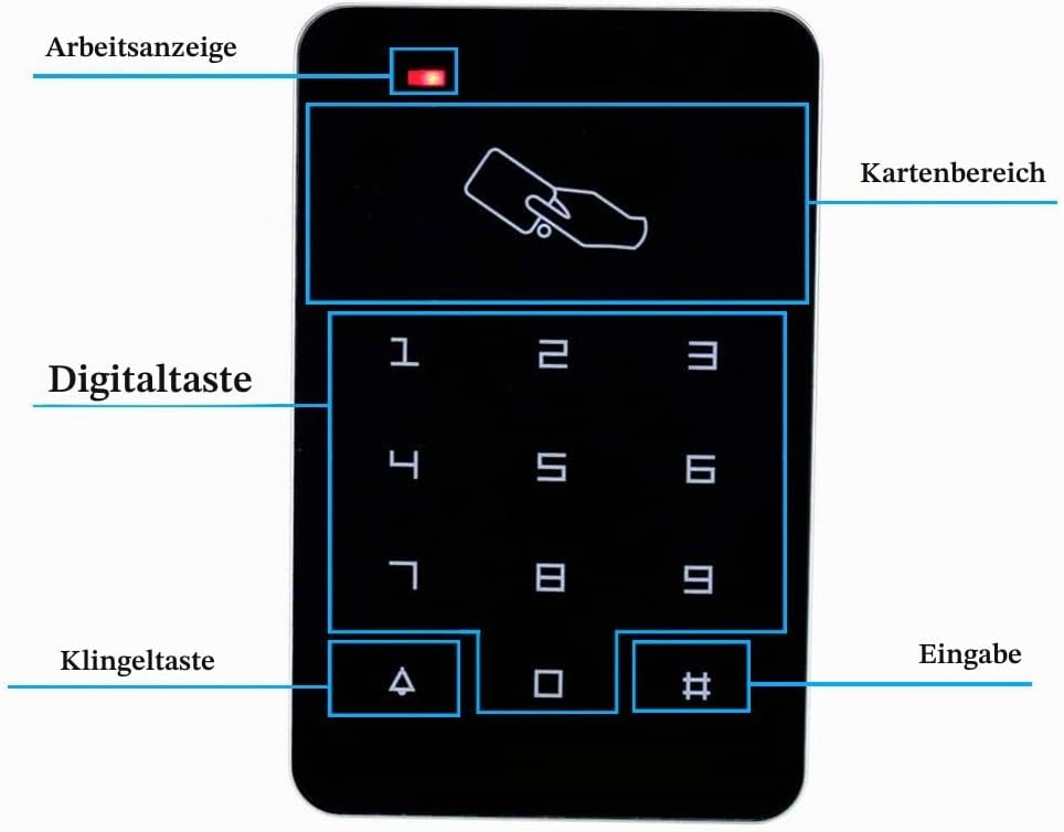 KDL Komplettes RFID-Zutrittskontrollsystem-Kit mit Stand-Along-Tastatur und Schliesser, DC12V / 3A-N