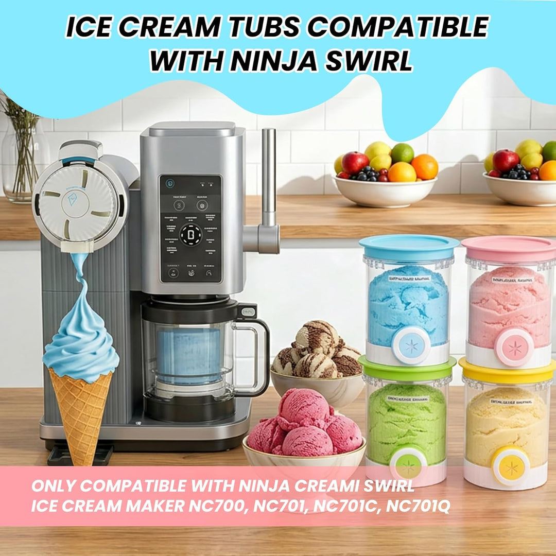 4 Stück für Ninja Swirl Creami Behälter, Eisbehälter für Speiseeis, mit Ersatz für Ninja Creami Delu