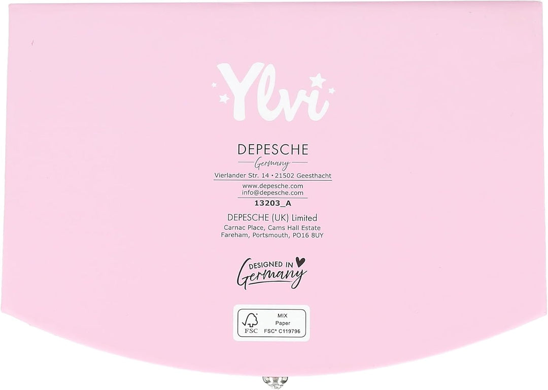 Depesche 13203 Ylvi - Kleines Schmuckkästchen in Pink, mit Einhorn Motiv und Muster, Schmuckbox mit