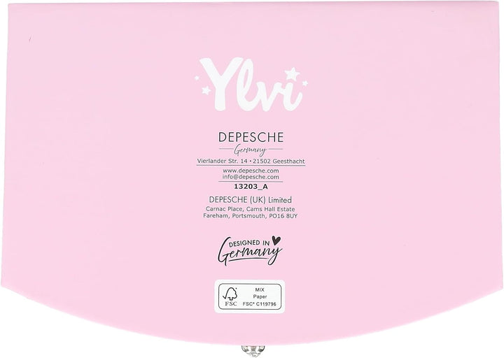 Depesche 13203 Ylvi - Kleines Schmuckkästchen in Pink, mit Einhorn Motiv und Muster, Schmuckbox mit