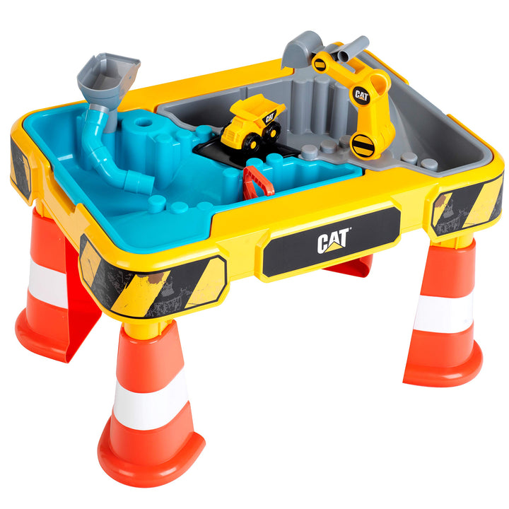 Theo Klein 3237 CAT® Sand- und Wasserspieltisch | Mit Baggerarm, Kipper, 2 Rohren, Stoppern und entn
