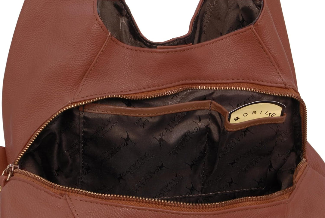 Catwalk Collection Handbags - Leder - Umhängetasche/Schultertasche - ALEX Hellbraun, Hellbraun