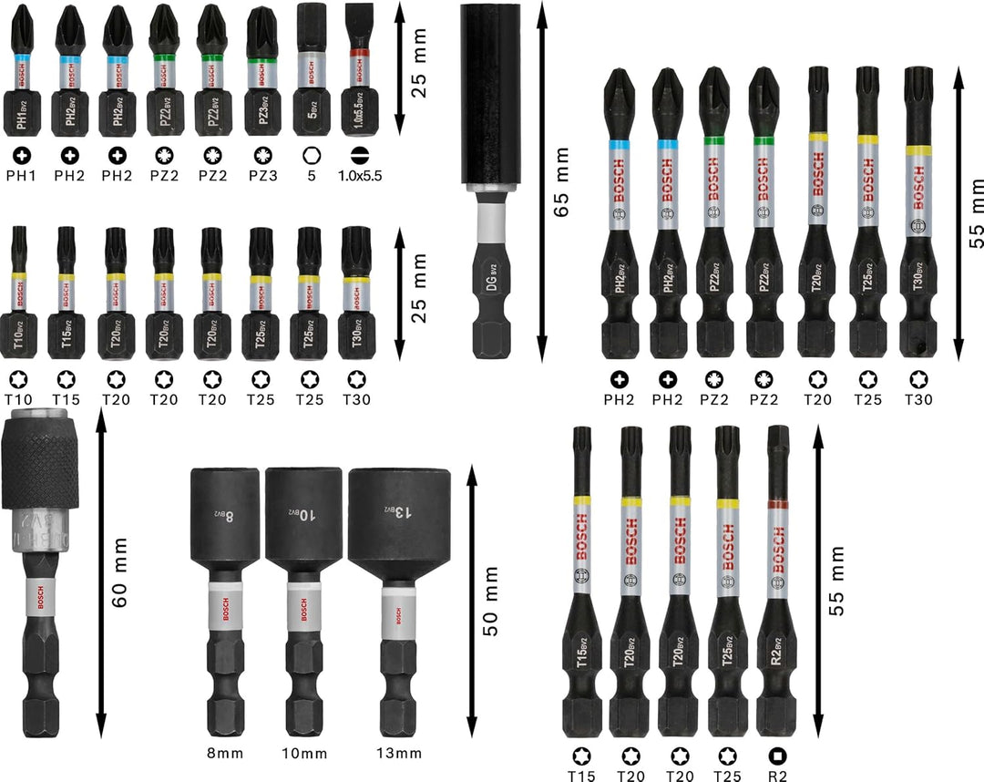 Bosch 33x PRO Impact Set, 33-tlg. (200 x 107 mm, Professional Zubehör Schraubendreher, Schraubendreh