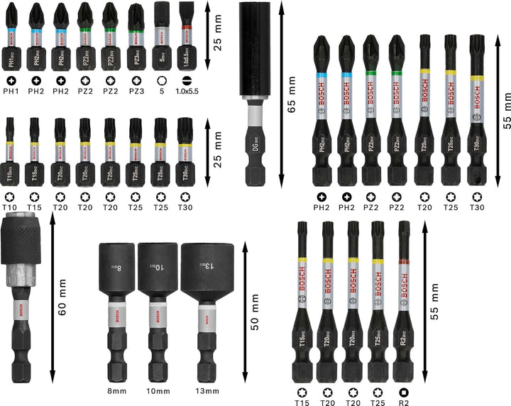 Bosch 33x PRO Impact Set, 33-tlg. (200 x 107 mm, Professional Zubehör Schraubendreher, Schraubendreh