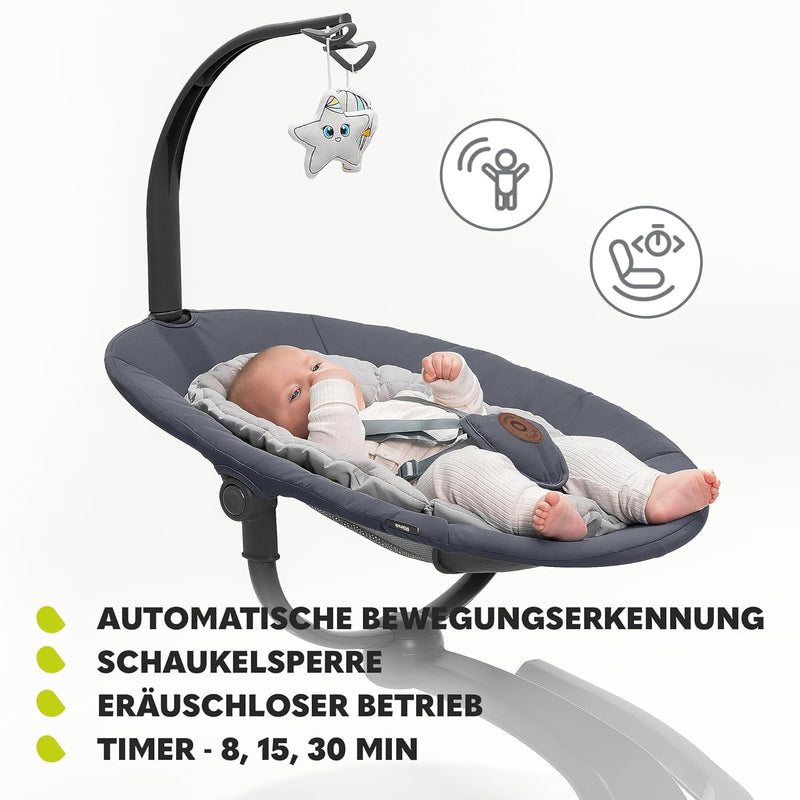 LIONELO Rina Babywippe und Liegestuhl 2in1, Fernbedienung, 360° drehbarer Sitz, zwei Schaukelrichtun