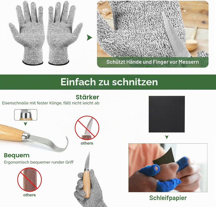 Holzschnitzwerkzeuge Set für Kinder & Anfänger – 19-in-1 Holzschnitzset mit 8 Lindenholz-Blöcken, 6