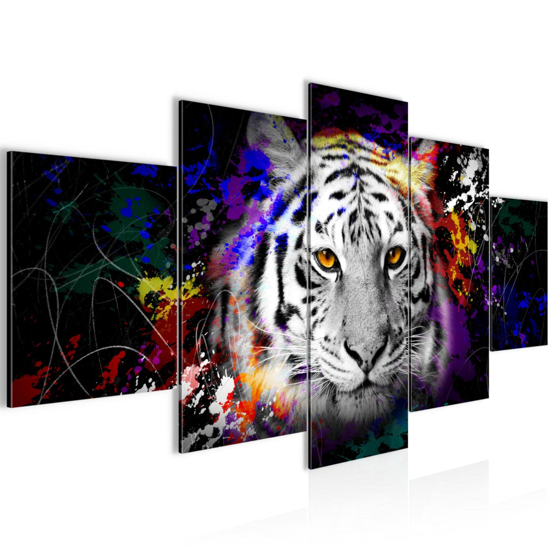 Runa Art Wandbilder Tiere Bunt Tiger 5 Teilig Bild auf Vlies Leinwand Deko Loft Wohnzimmer Street Ar