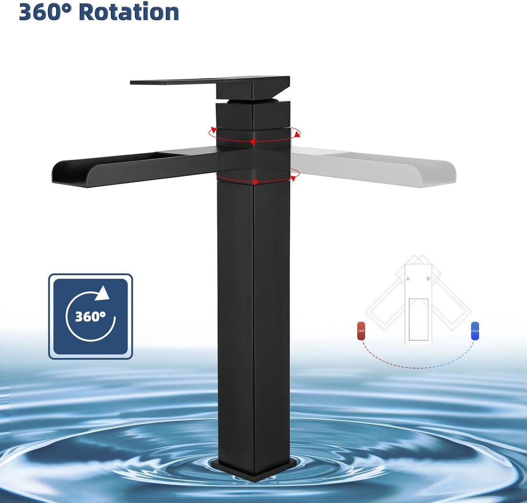 SHANFO Waschtischarmatur Hoch, Wasserhahn Bad Wasserfall, 360° Schwenkbar Mischbatterie Waschtisch,