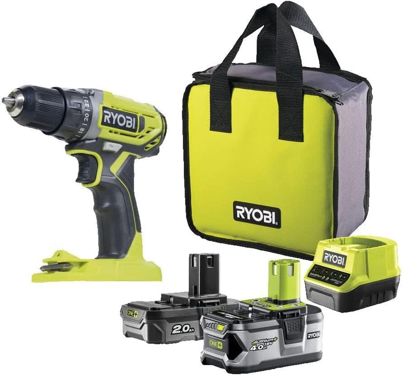 RYOBI 18 V ONE+ Akku-Bohrschrauber R18DD2-242S (2-Gang-Getriebe, max. Drehmoment 40 Nm, Drehmomentst