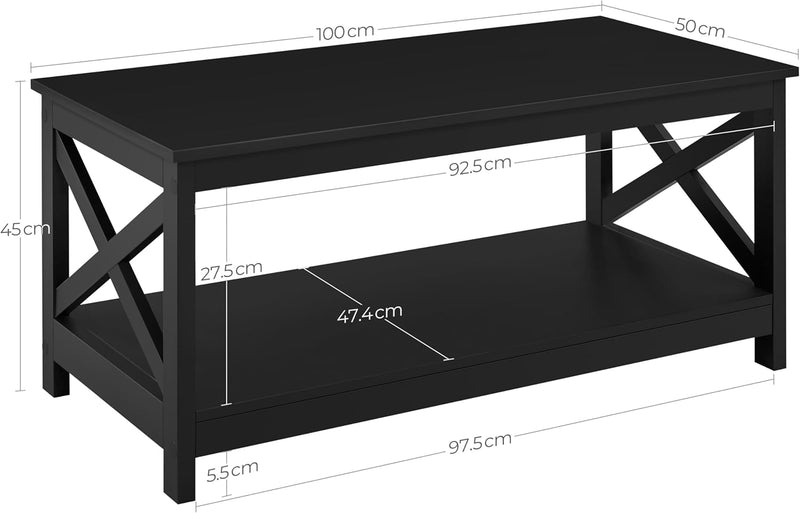 Yaheetech Kaffeetisch mit X-förmige Rahmen Sofatisch mit Viel Stauraum Couchtisch mit Ablagefläche B