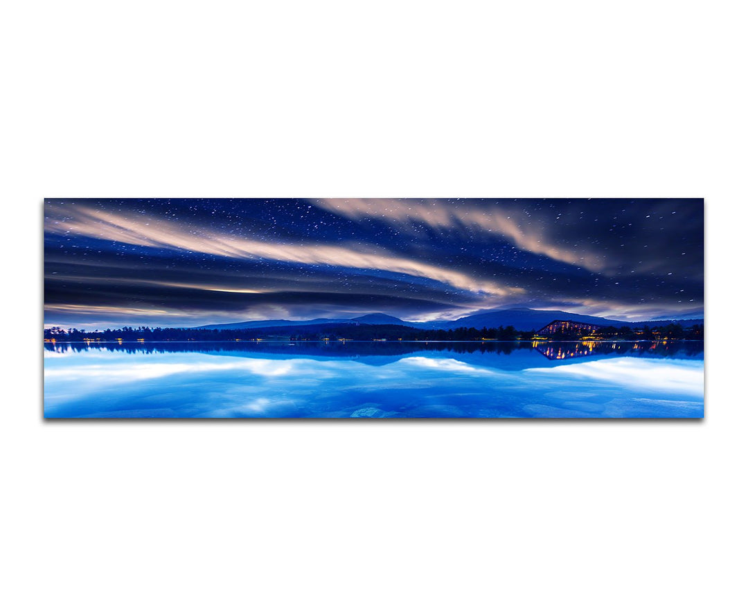 Paul Sinus Art Panoramabild auf Leinwand und Keilrahmen 150x50cm Slowakei See Berge Milchstrasse Spi