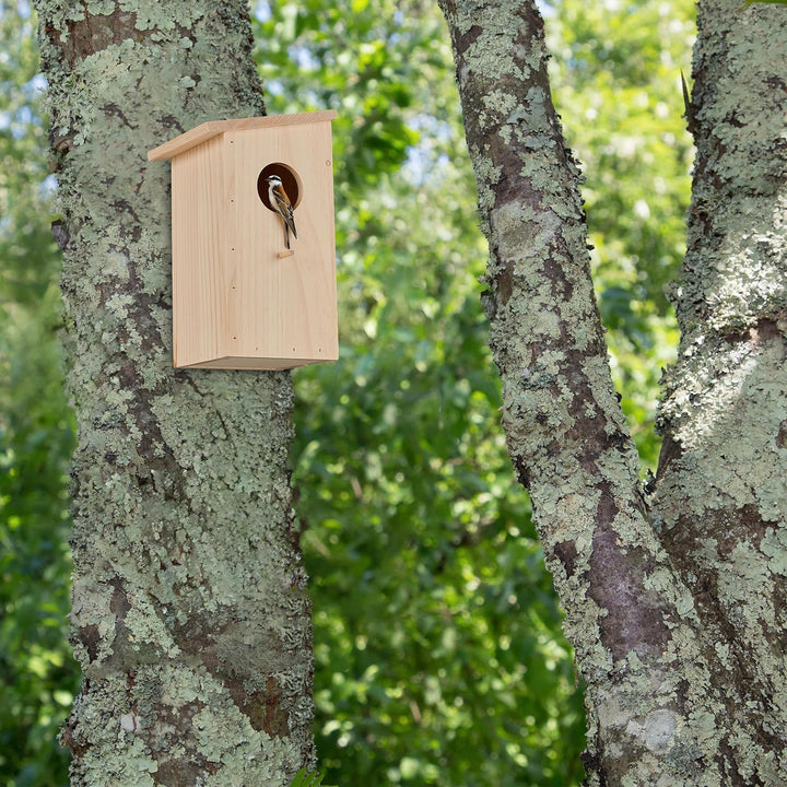Relaxdays Nistkasten für Kohlmeise & Gartenrotschwanz, aufklappbar, naturbelassenes Holz, Vogelhaus