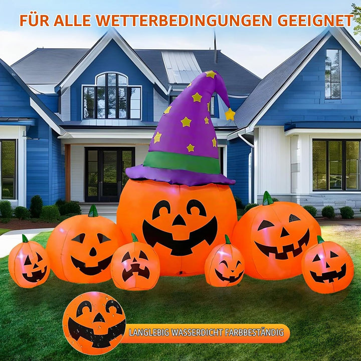 Kalolary Halloween Aufblasbarer Kürbis, 7.9FT Dekoration Set mit eingebauten LEDs, Orange 7.9ft Kürb