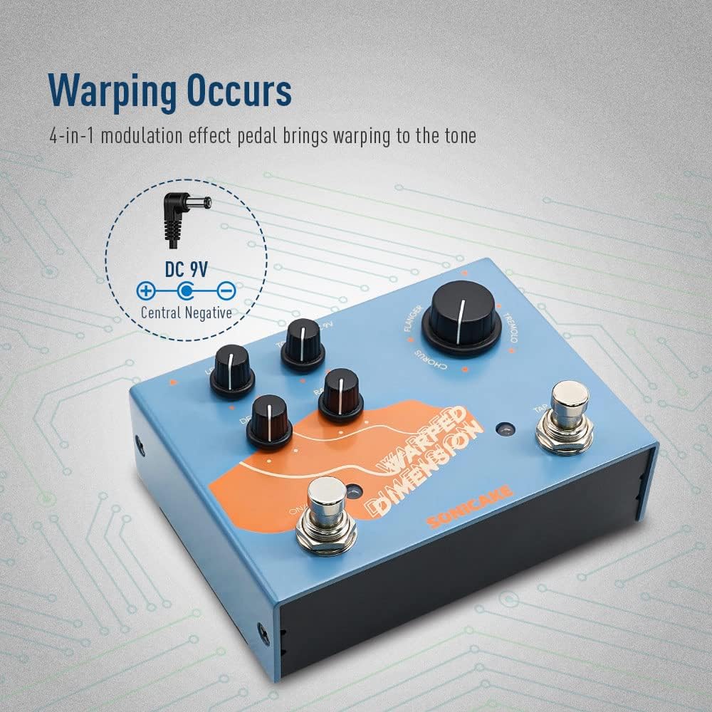 SONICAKE Modulations Gitarren Effektpedal 4 Modi von Chorus, Flanger, Phaser & Tremolo Digital Warpe