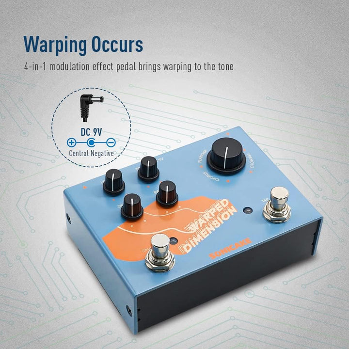 SONICAKE Modulations Gitarren Effektpedal 4 Modi von Chorus, Flanger, Phaser & Tremolo Digital Warpe