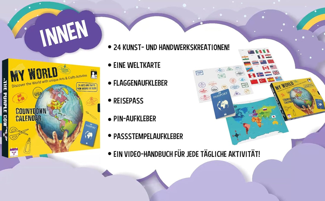 Meine Welt Adventskalender 2024 für Kinder, besuchen Sie 24 Länder und kommen Sie pünktlich zum Weih