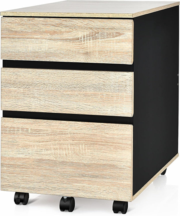 GIANTEX Rollcontainer auf Rollen, Aktenschrank 3 Schubladen, Büroschrank Dokumente Schrank rollbar m