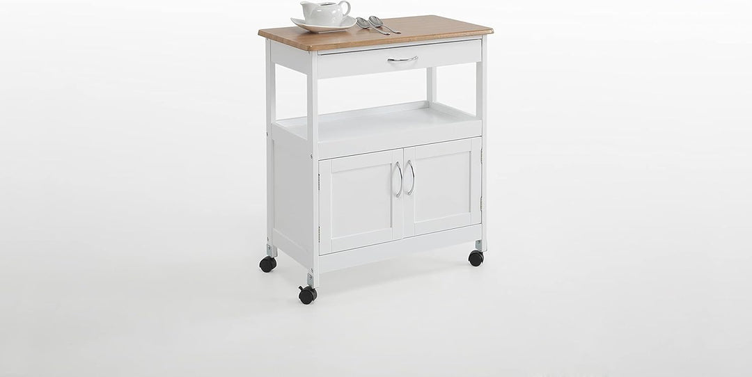 Kit Closet Küchenwagen mit 2 Türen und Einer Schublade, Arbeitsplatte aus PVC, Weiss/Holz, 76 x 37 x