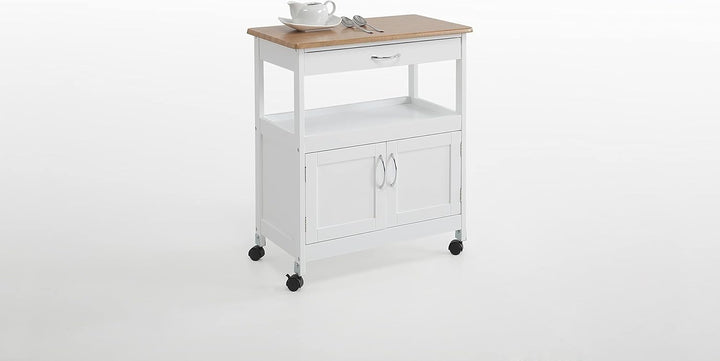 Kit Closet Küchenwagen mit 2 Türen und Einer Schublade, Arbeitsplatte aus PVC, Weiss/Holz, 76 x 37 x