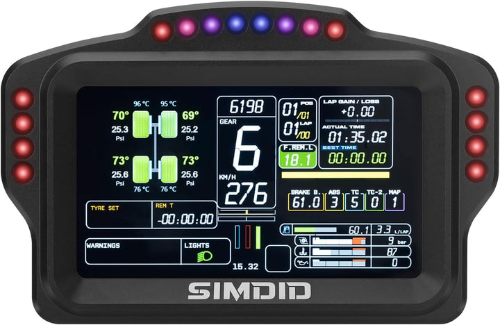 DV480 PRO V5 Dashboard SIM Rennen Dash Display mit 5" Bildschirm & 16 RGB LEDs für Simulation Rennsp