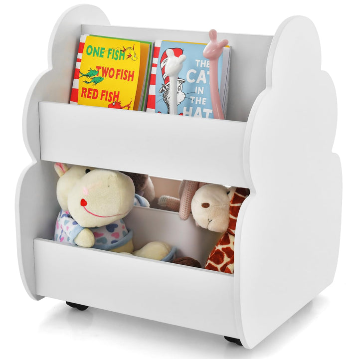 HOMASIS Kinder Bücherregal Spielzeugregal mit 2 Fächern, Holz Kinderregal Standregal mit 4 Rädern, n