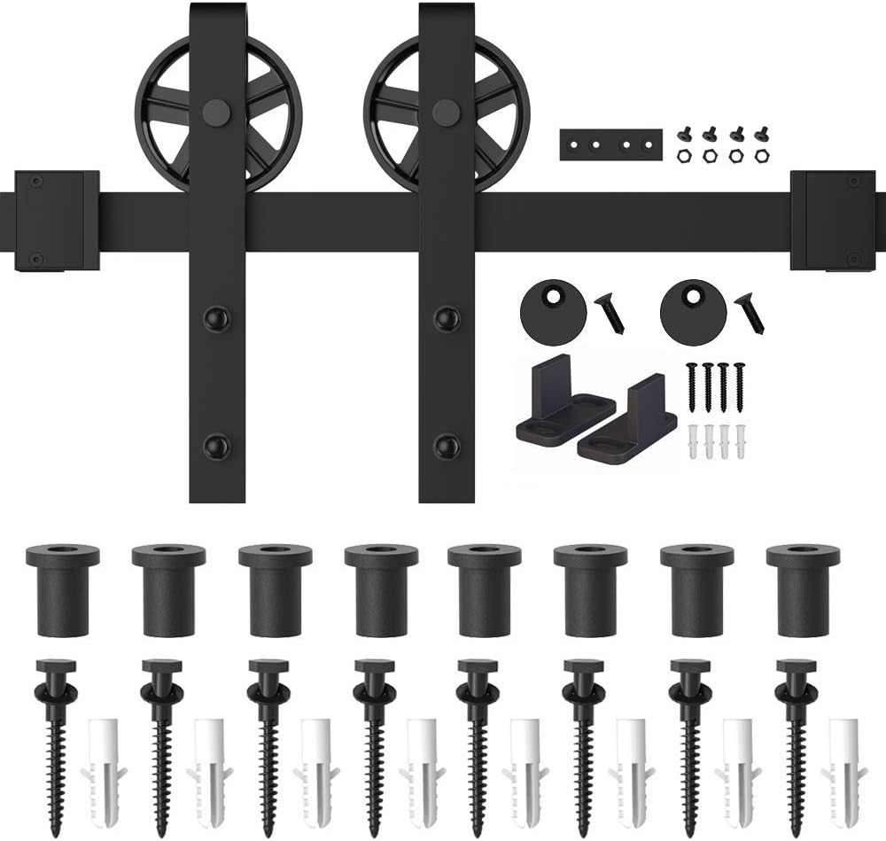 WINSOON 300cm Einzelschiebetür Industrie Schiebetür Schiene Schiebetürbeschlag Set Roller Kit Garage
