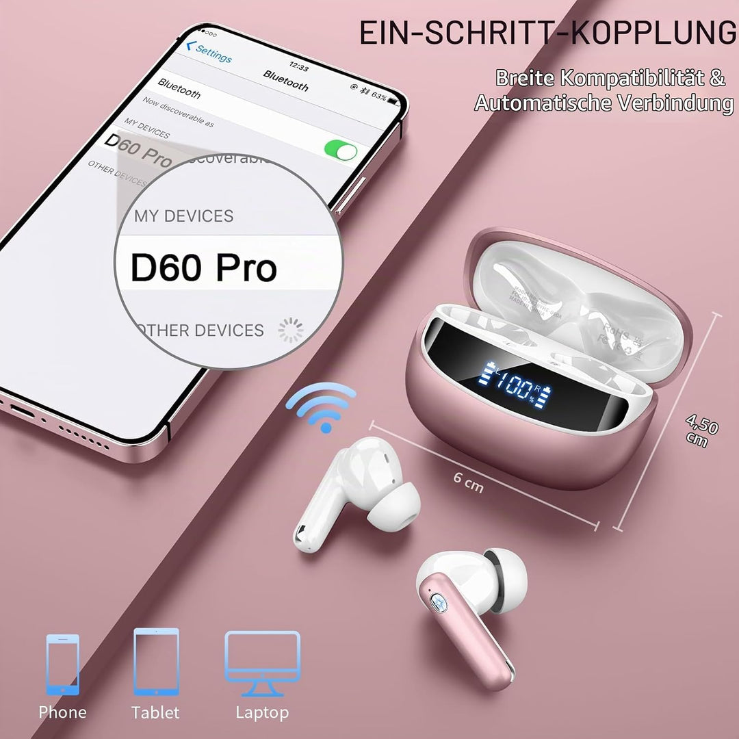 Nerunsa Kabellose Kopfhörer Bluetooth 2026, In Ear Ohrhörer mit 50 Std Spielzeit, ENC Noise Cancelli
