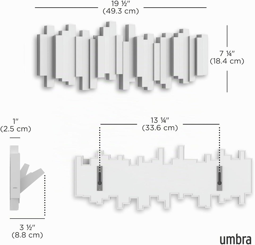 Umbra Stäbchen Garderobenhaken – Moderne und Platzsparende Garderobenleiste mit 5 Beweglichen Haken