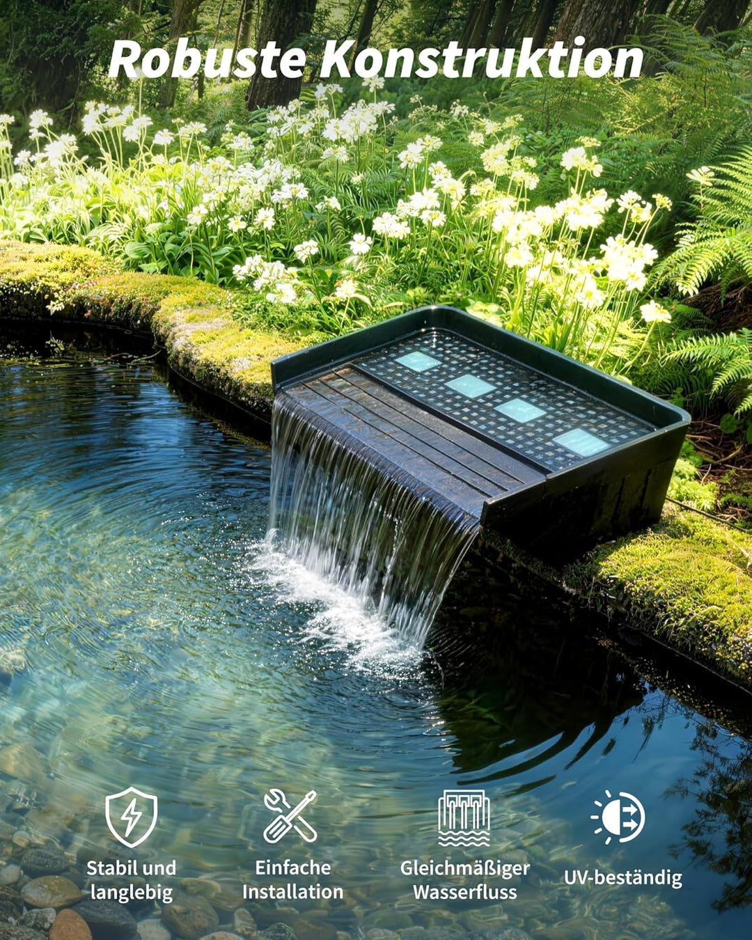 POPOSOAP Wasserfall Teich 60cm Überlauf für grosse Gartenteich-Wasserspiele Bis zu 15000 Liter, Bis