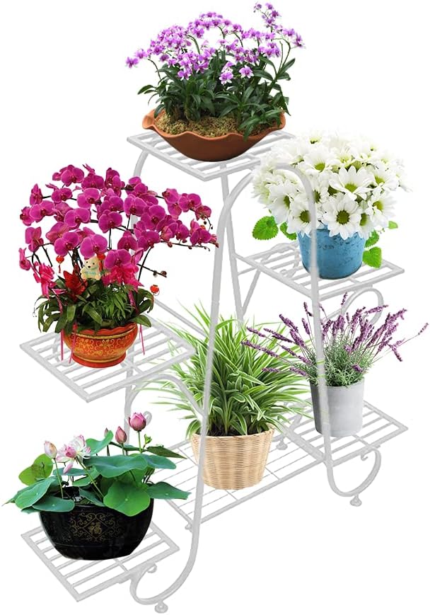 CarolynDesign 6-stöckige Pflanzenständer für drinnen und draussen, Blumentopfhalter Regal für mehrer