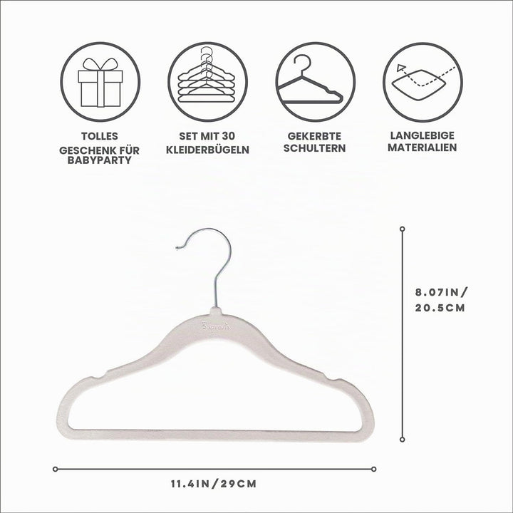 3 Sprouts Kinder Kleiderbügel aus Samt - rutschfest &amp; Robust - Ideal für Baby- &amp; Kleinkinderkleidung