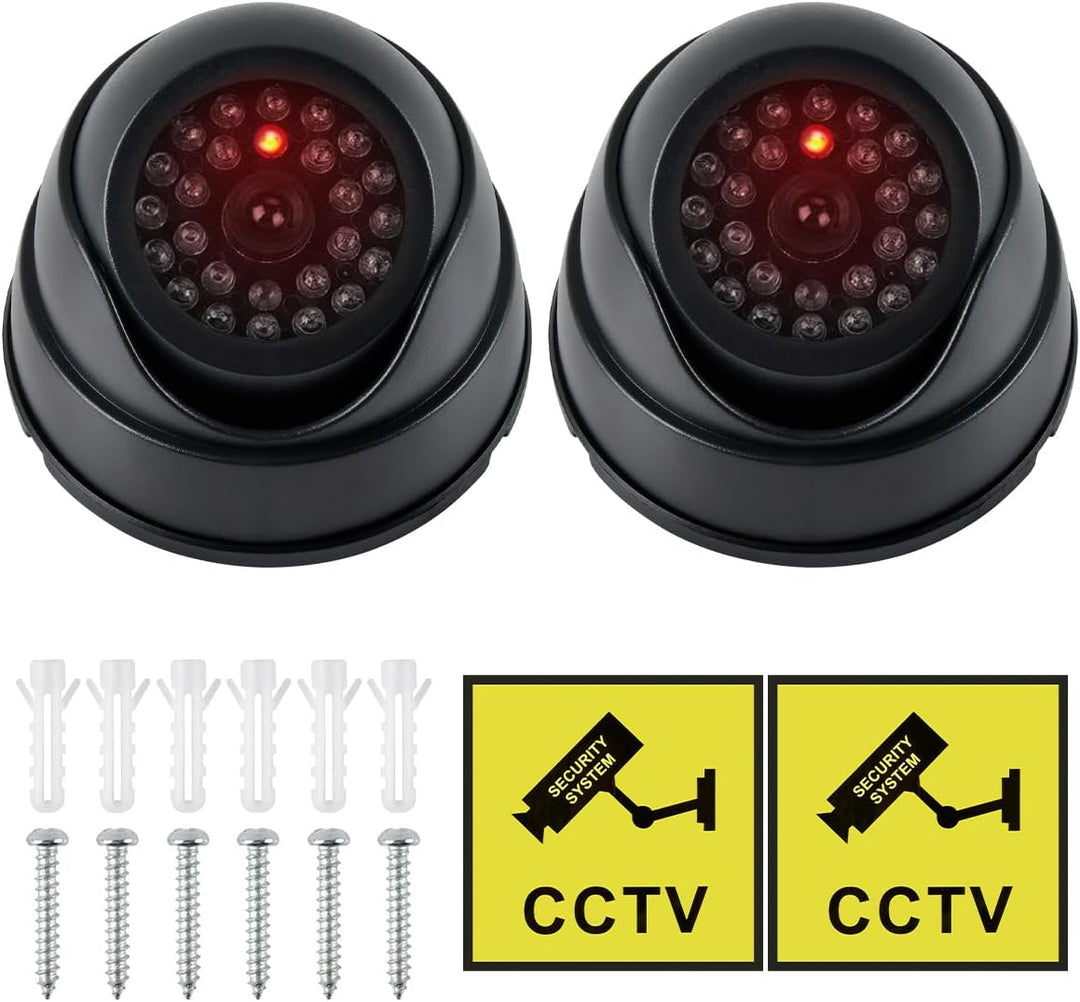BUYGOO 2 pcs Kamera Attrappe, CCTV Dummy Sicherheits Dome Kameras, Fake überwachungskamera mit Rot B