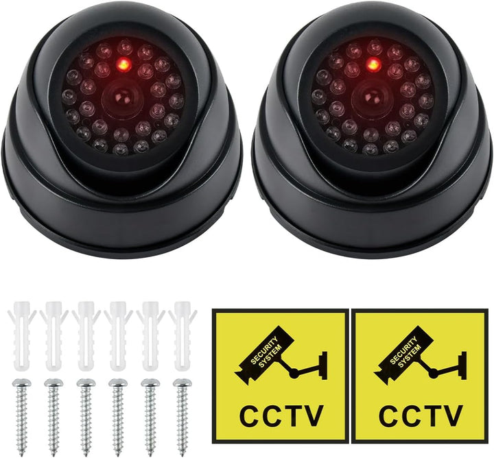 BUYGOO 2 pcs Kamera Attrappe, CCTV Dummy Sicherheits Dome Kameras, Fake überwachungskamera mit Rot B