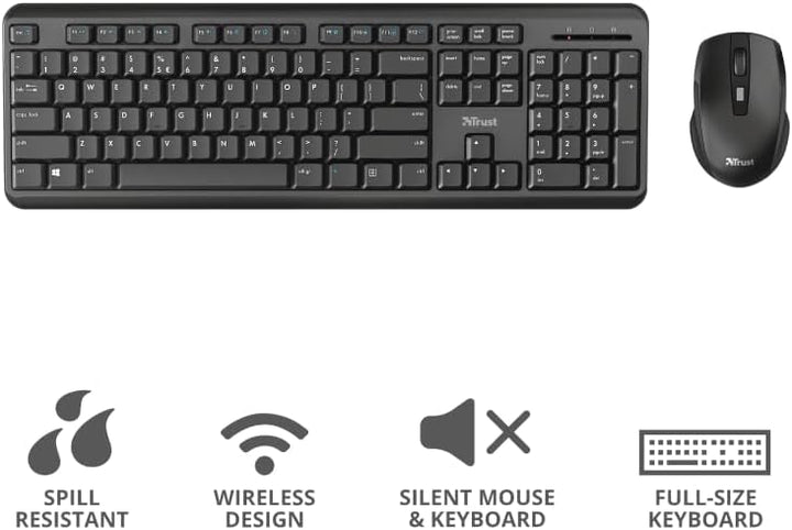 Trust 23945 TRU23945 ODY Silent Wireless Deskset Kabellos Tastatur, Maus-Set Deutsch, QWERTZ Schwarz
