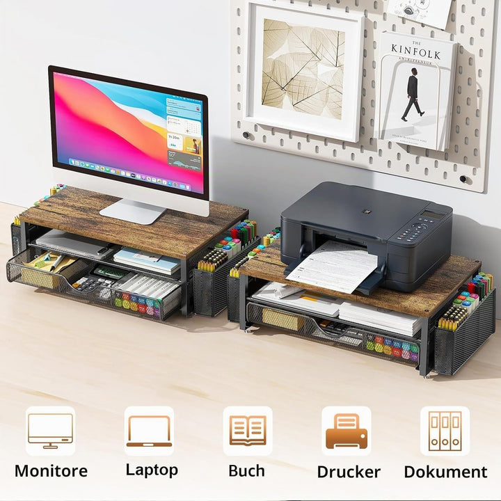 Monitorständer mit Schublade, Schreibtischorganizer und Zubehör, 2-stufiger Computer Monitor Erhöhun